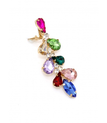 Oorclips met kleurrijke kristallen en goudkleurige accenten