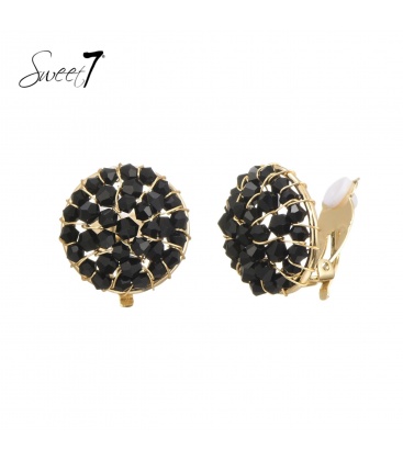 Oorclips met zwarte facetkralen in goudkleurige setting