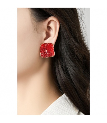 Oorclips rood vierkant design met goudkleurige rand
