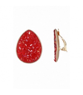 Oorclips rood met glas steentjes en een goudkleurige rand