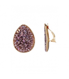 Oorclips paars met glinsterende strass steentjes