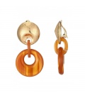 Oorclips bruin oranje met goudkleurige oorknop 