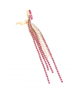 Oorclips roze met strengen van glas steentjes