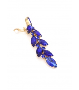 Prachtige blauwe lange oorclips met glas steentjes in goudkleurige setting