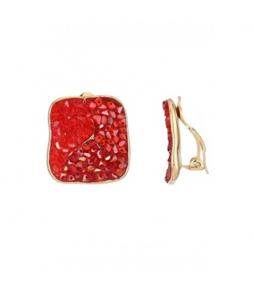 Oorclips rood vierkant design met goudkleurige rand