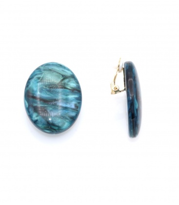 Oorclips turquoise met een marmer look