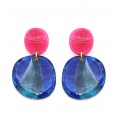 Oorclips blauw en roze met vlakken design
