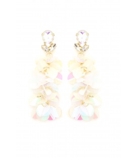 Oorclips wit met iriserende schijfjes en glas steentje