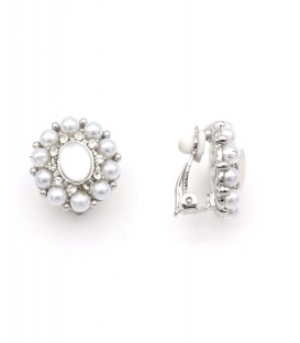 Oorclips wit met imitatieparels en glas steentjes