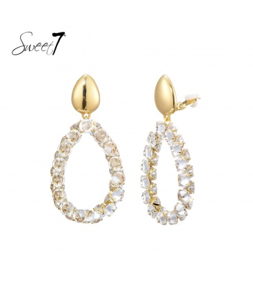 Oorclips met heldere strass steentjes en goudkleurige top