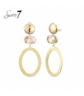 Oorclips goudkleurig met ovale hanger en kristalsteen detail