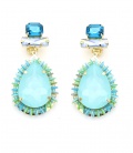Oorclips met turquoise druppel steen en blauwe kristallen