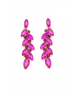 Prachtige roze lange oorclips met glas steentjes in goudkleurige setting