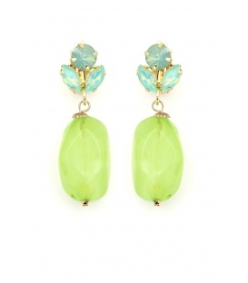 Oorclips met mintgroene kraal en turquoise accenten