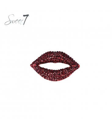 Broche lip vorm met rode fonkelende kristallen