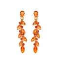Prachtige oranje lange oorclips met glas steentjes in goudkleurige setting