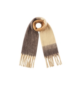 Gekleurde bruine sjaal met franjes in warme tinten