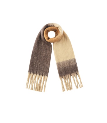 Gekleurde bruine sjaal met franjes in warme tinten