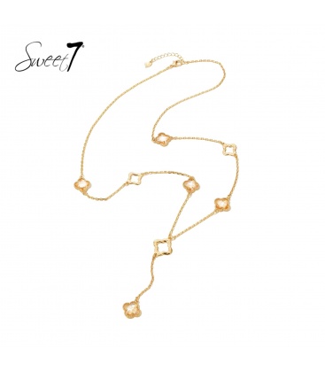 Goudkleurige lange halsketting met klaver bedels