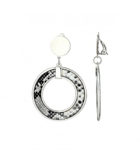 Oorclips zilverkleurig met slangenprint in de hanger