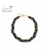 Zwart gevlochten halsketting met strass steentjes