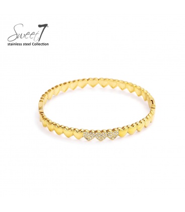Goudkleurige armband met hartjes en zirkonia steentjes