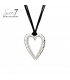 Halsketting zilverkleurig met open hart hanger en zwart koord