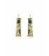 Oorbellen goudkleurig met groene druppelsteen en bladmotief