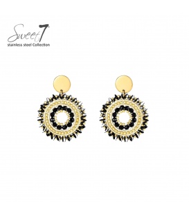 Oorbellen met ronde zwart, goudkleurige kralencombinatie