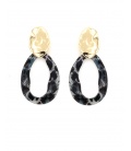 Oorclips zwarte gekleurde gemarmerde ring met goudkleurig oor stukje