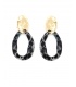Oorclips zwarte gekleurde gemarmerde ring met goudkleurig oor stukje