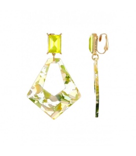 Oorclips met lichtgroene sier steen en gekleurde hanger