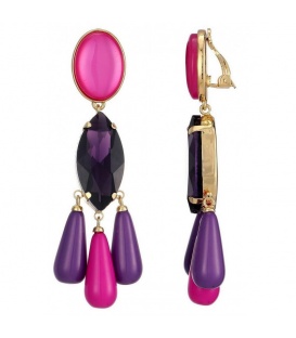Oorclips paars en roze hangers en mooie facet steen