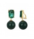 Oorclips groen met een glas steentje en een glanzende bol