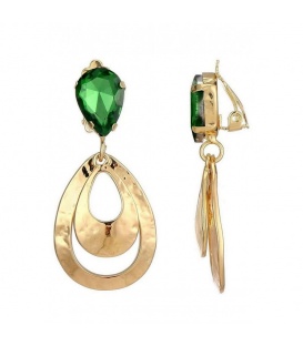 Oorclips met goudkleurige lagen en groene kristalsteen