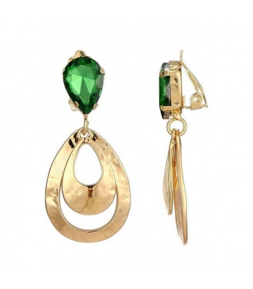 Oorclips met goudkleurige lagen en groene kristalsteen