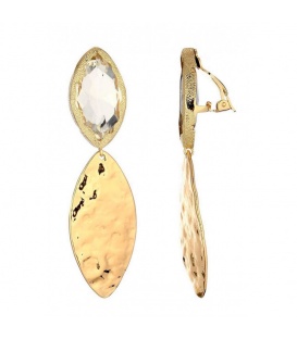 Oorclips met transparant kristal en goudkleurige hanger