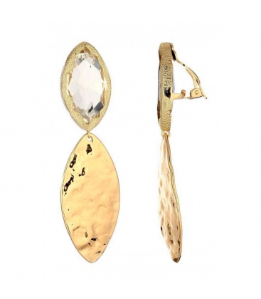 Oorclips met transparant kristal en goudkleurige hanger