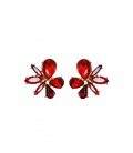 Oorclips in bloemvorm met vuurrode stenen