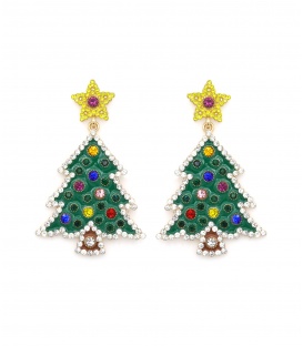 Oorbellen met gele ster en kristallen kerstdesign