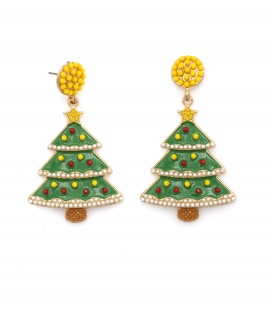 Oorbellen met kerstboom en parelrandjes in kleur
