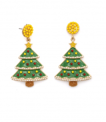 Oorbellen met kerstboom en parelrandjes in kleur