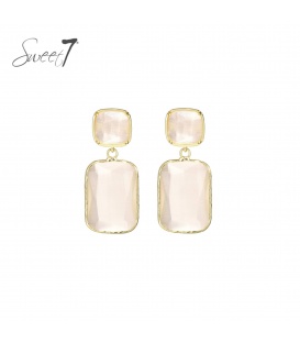 Oorbellen Beige met cat eye steen en goudkleurige rand