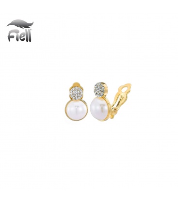 Oorclips met parel en kristalaccent in goudkleurige rand
