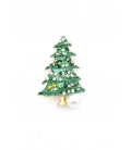 Broche kerstboom groen met heldere strass steentjes en parel