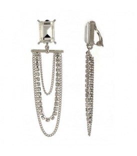 Oorclips met zilverkleurige kettingen en heldere kristallen 