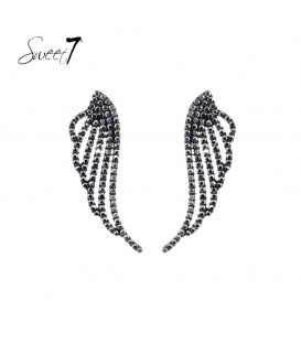 Oorbellen met zwarte vleugelvorm en strass steentjes