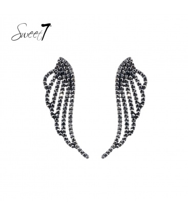 Oorbellen met zwarte vleugelvorm en strass steentjes
