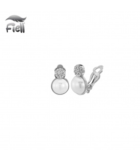 Oorclips met kunst parel en zirkonia steentjes in zilverkleur