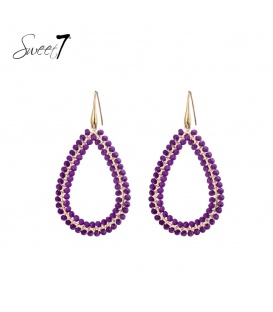 Oorbel met paarse glas kralen in ovale vorm